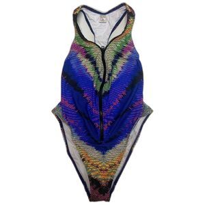 NEW Venus one-piece swimsuit zipper front racerback high cut legs vibrant Size 8